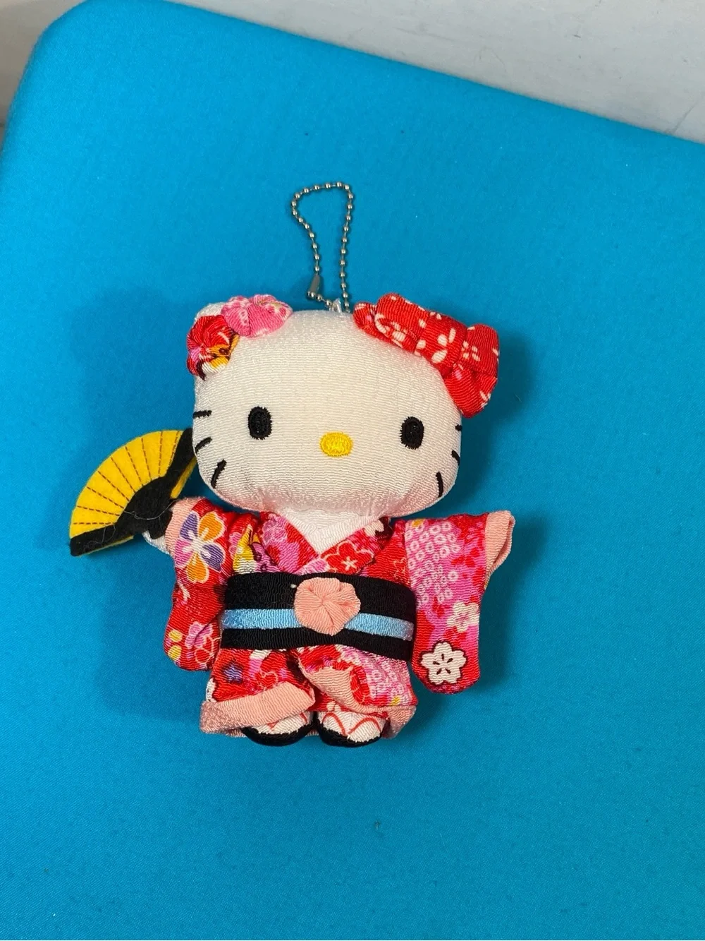 Sanrio Hello Kitty Red & Pink Floral Kimono Plush Keychain